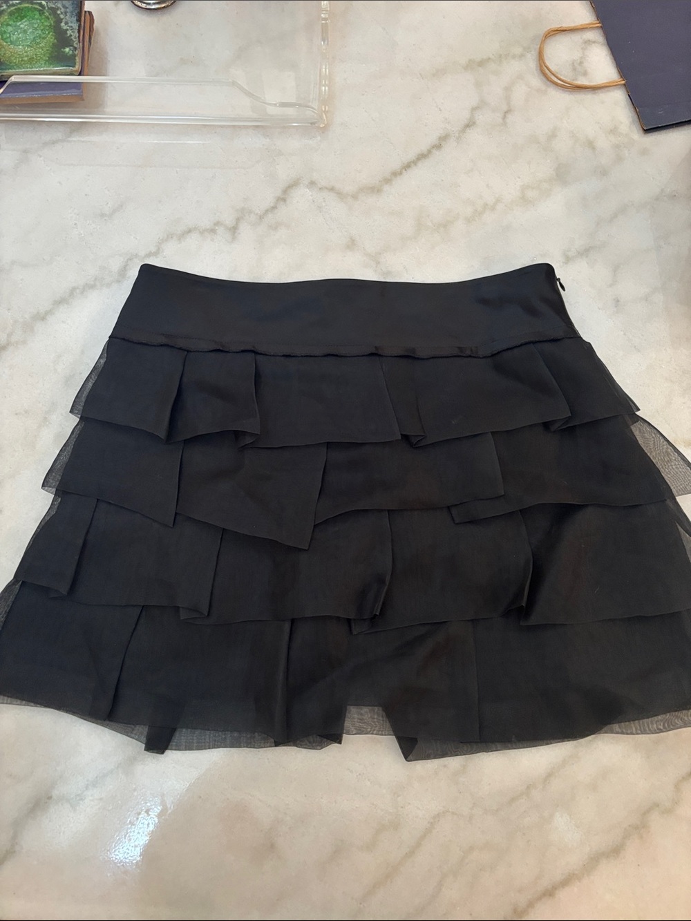 BCBGMaxAzria Black Tiered Ruffle Mini Skirt